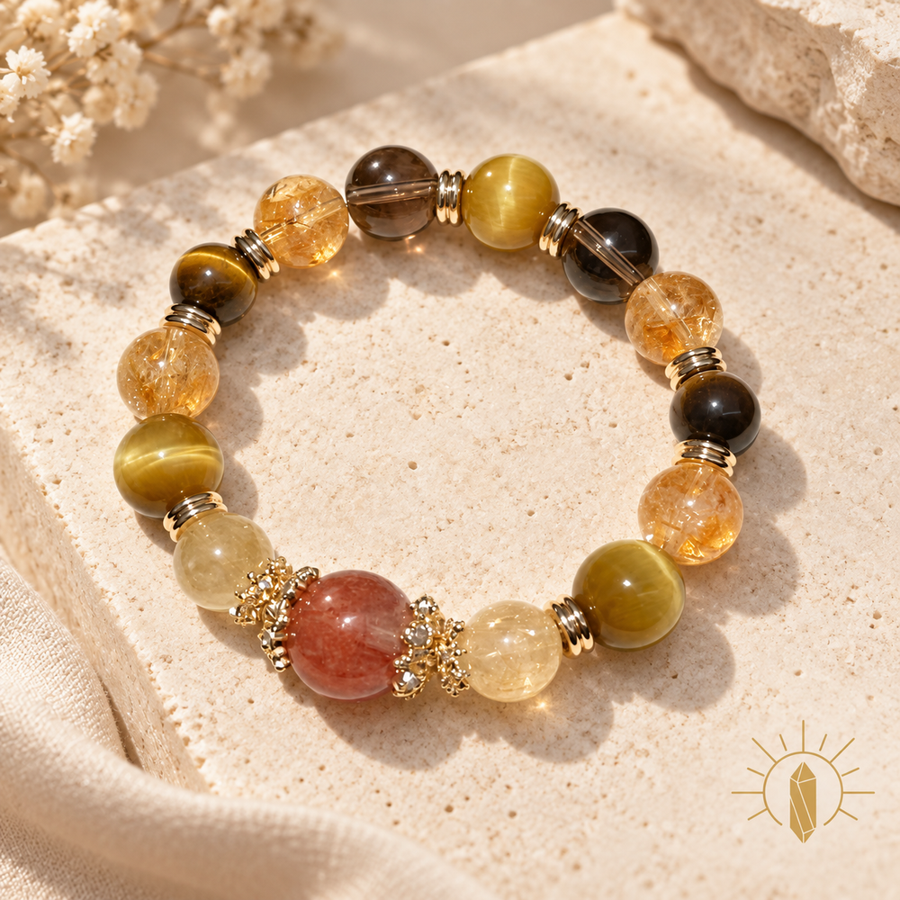 Golden Quartz and Smoky Quartz and Tiger Eye Bracelet