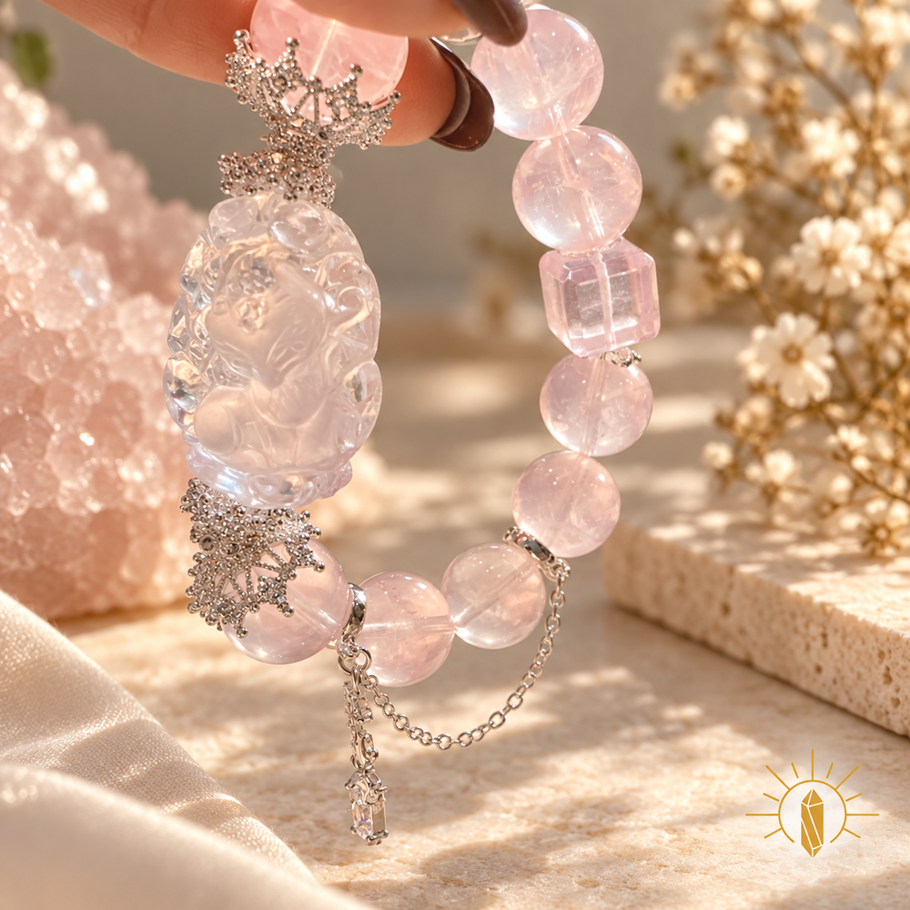 Rose Quartz Bracelet Nine-Tailed Fox Charm