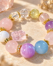 Rose Quartz and Multi-Gem Crystal Bracelet Pixiu Charm Large Bead — Luz & Sol product photograph