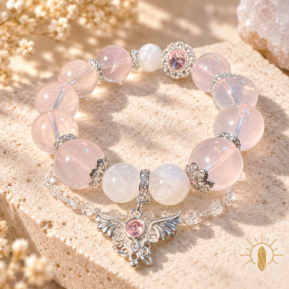 White Phantom Quartz and Rose Quartz Bracelet