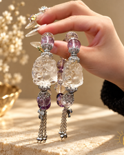 Purple Rutilated Quartz and Amethyst Bracelet Nine-Tailed Fox Charm High-Clarity — Luz & Sol product photograph
