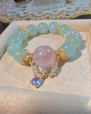 18mm Rose Quartz and Green Pattern Stone Bracelet Large Bead — Luz & Sol product photograph