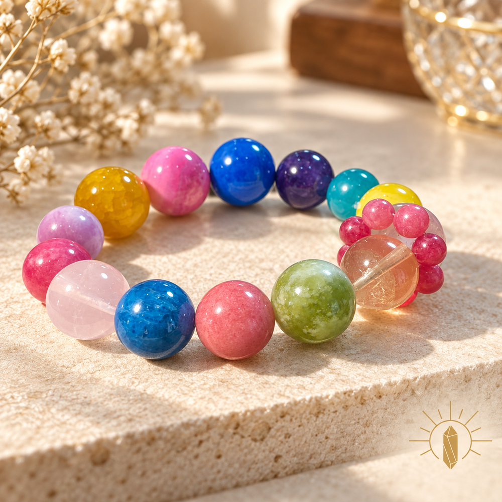 Earth Agate and Multi-Gem Crystal Bracelet Pastel