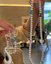 6mm Clear Quartz and Multi-Gem Crystal Necklace Pastel — Luz & Sol product photograph