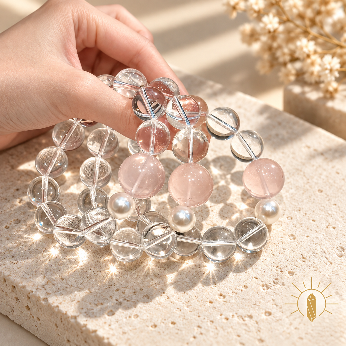Clear Quartz Bracelet High-Clarity Round Bead Minimalist — Luz & Sol product photograph