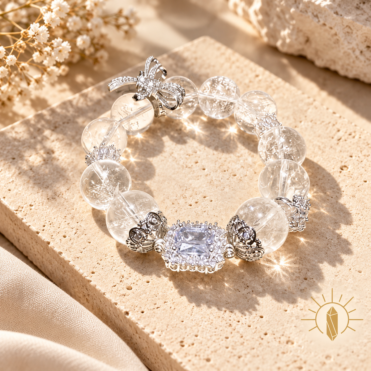 Clear Quartz Bracelet High-Clarity Artisan Design — Luz & Sol product photograph