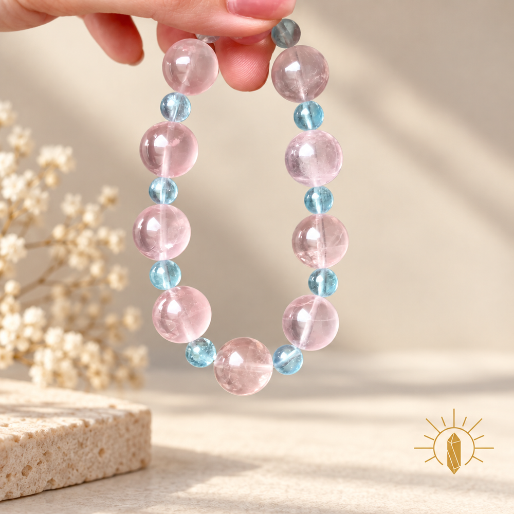 Aquamarine and Rose Quartz Bracelet