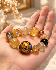 Golden Rutilated Quartz and Multi-Gem Crystal Bracelet Phoenix Charm — Luz & Sol product photograph