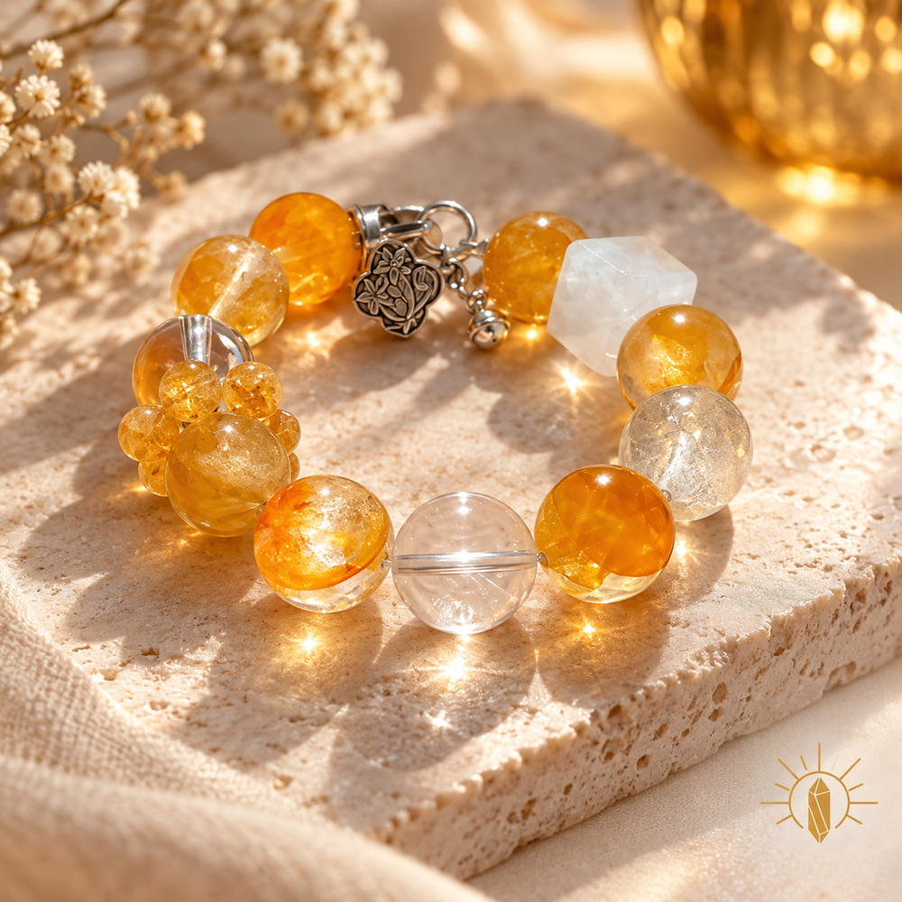 Golden Garden Quartz and Citrine Bracelet Large Bead
