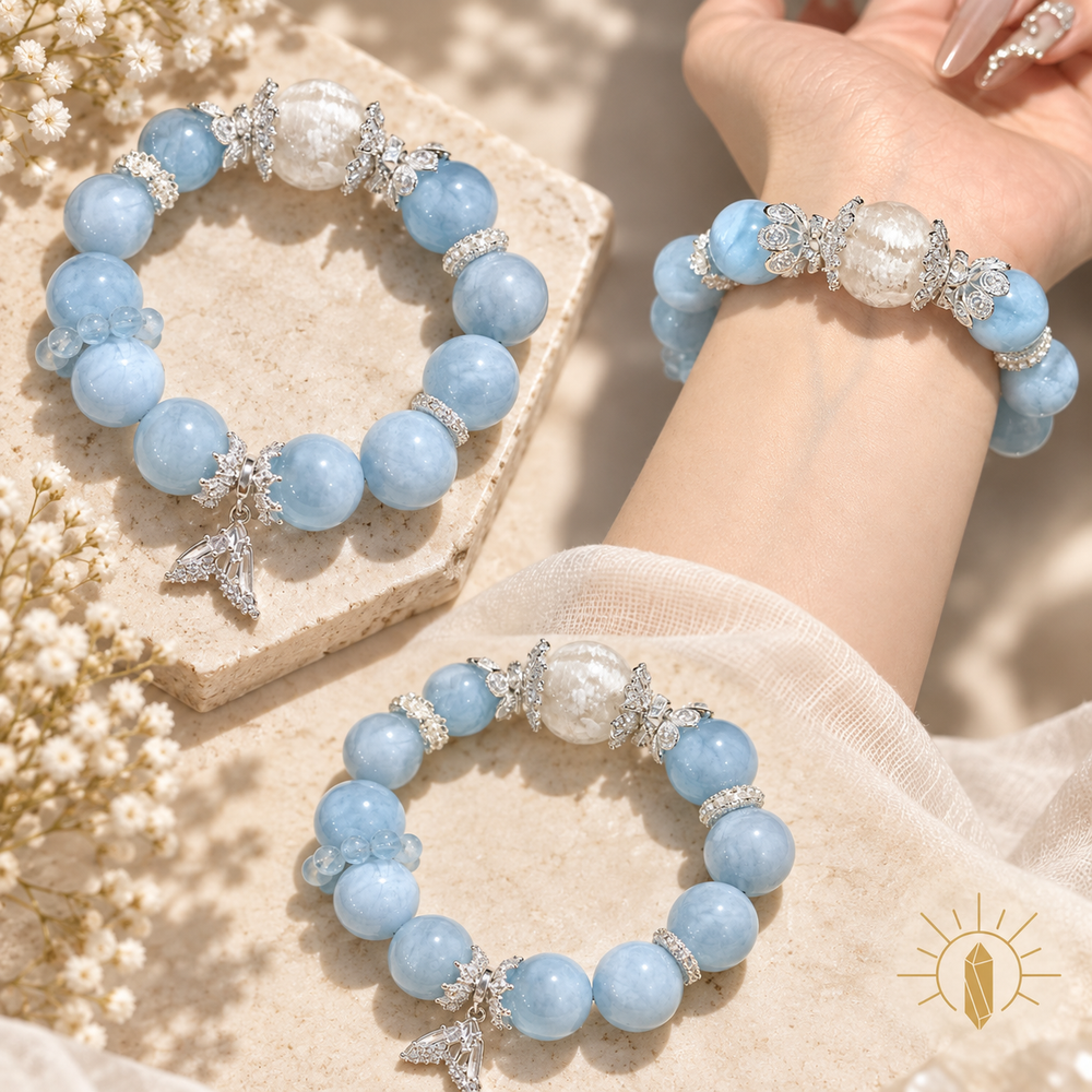 Snow Phantom Quartz and Aquamarine Bracelet