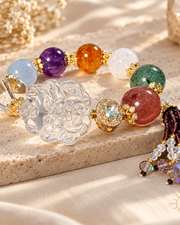 Clear Quartz and Multi-Gem Crystal Bracelet Nine-Tailed Fox Charm Large Bead — Luz & Sol product photograph