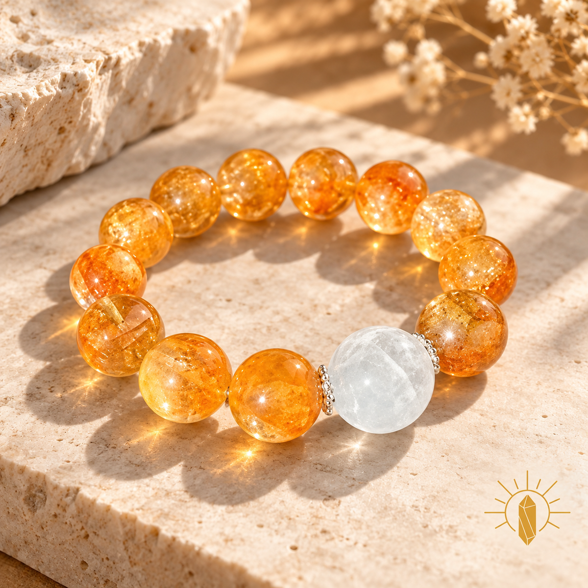 White Phantom Quartz and Golden Garden Quartz and Citrine Bracelet — Luz & Sol product photograph
