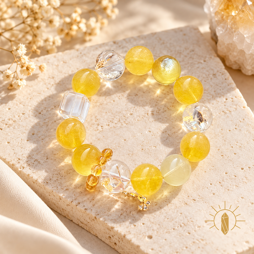 Golden Lepidolite and Citrine and Yellow Fluorite Bracelet