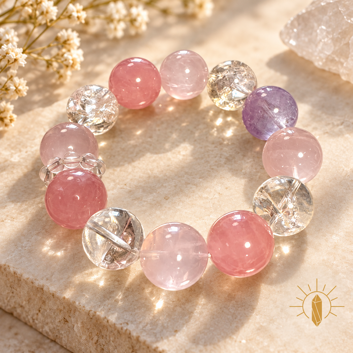 Rose Quartz Bracelet Large Bead — Luz & Sol product photograph
