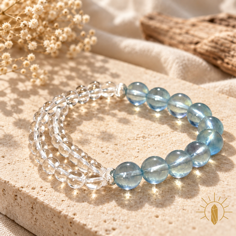 Aquamarine and Clear Quartz Bracelet High-Clarity